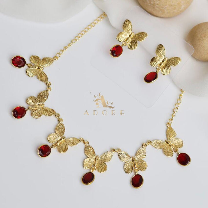 Gold Papillio Neckpiece With Earring