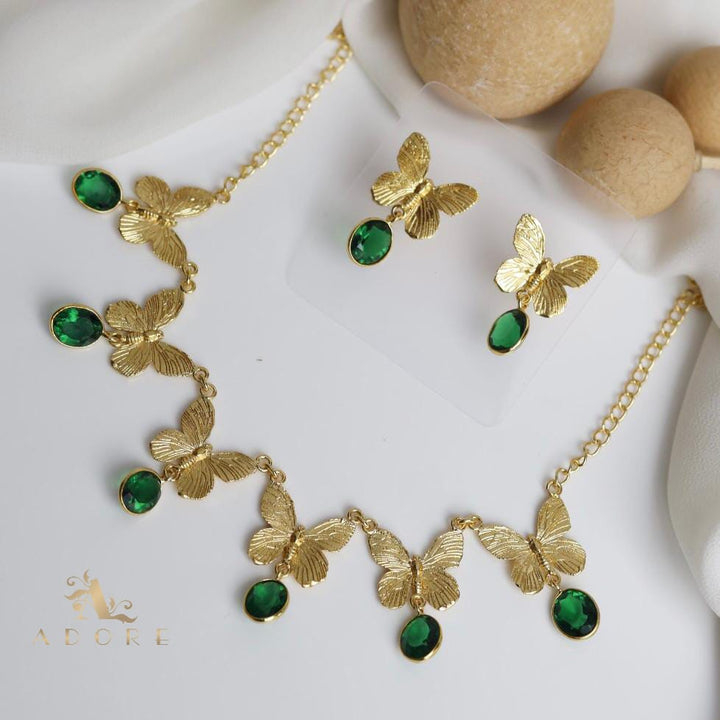 Gold Papillio Neckpiece With Earring
