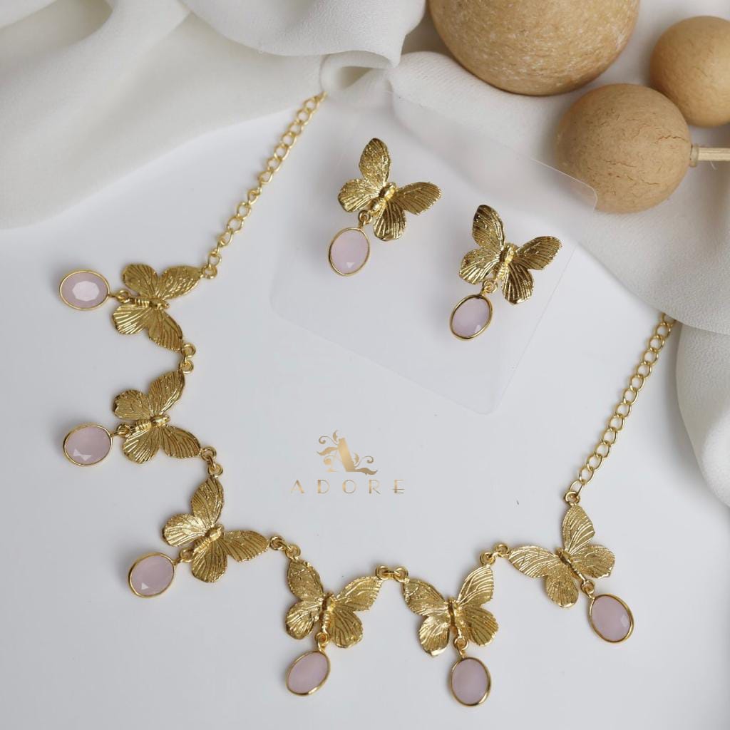 Gold Papillio Neckpiece With Earring
