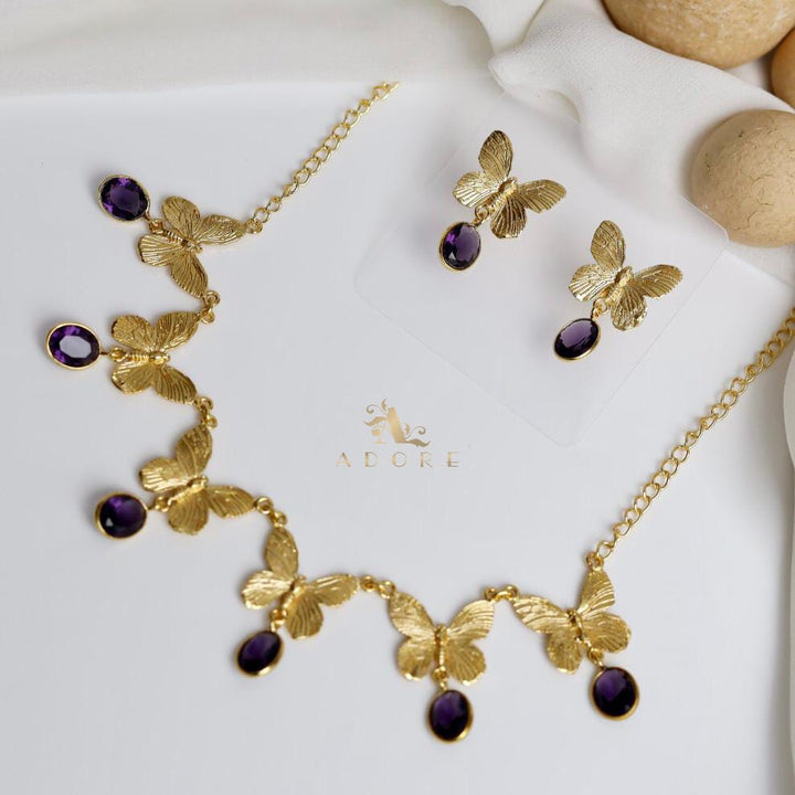 Gold Papillio Neckpiece With Earring