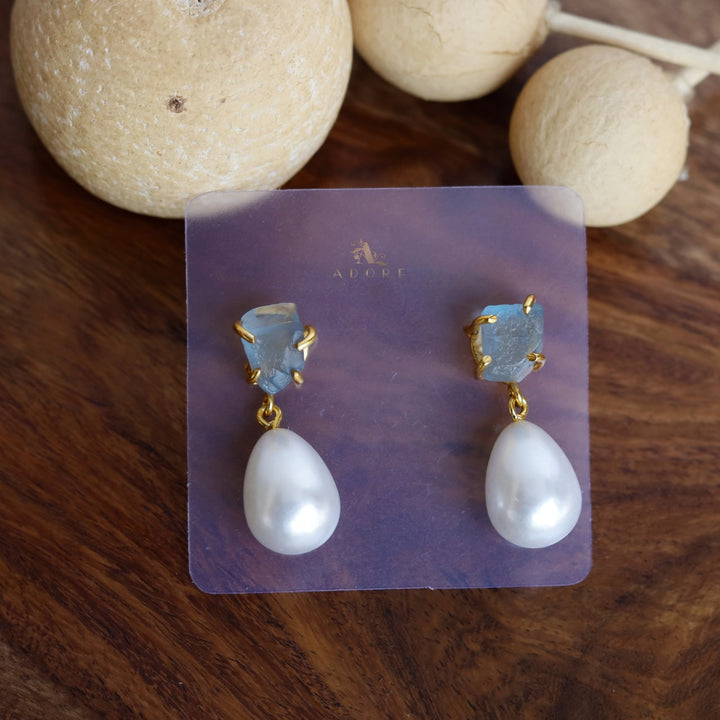 Dhurina Raw Stone Pearl Drop Earring