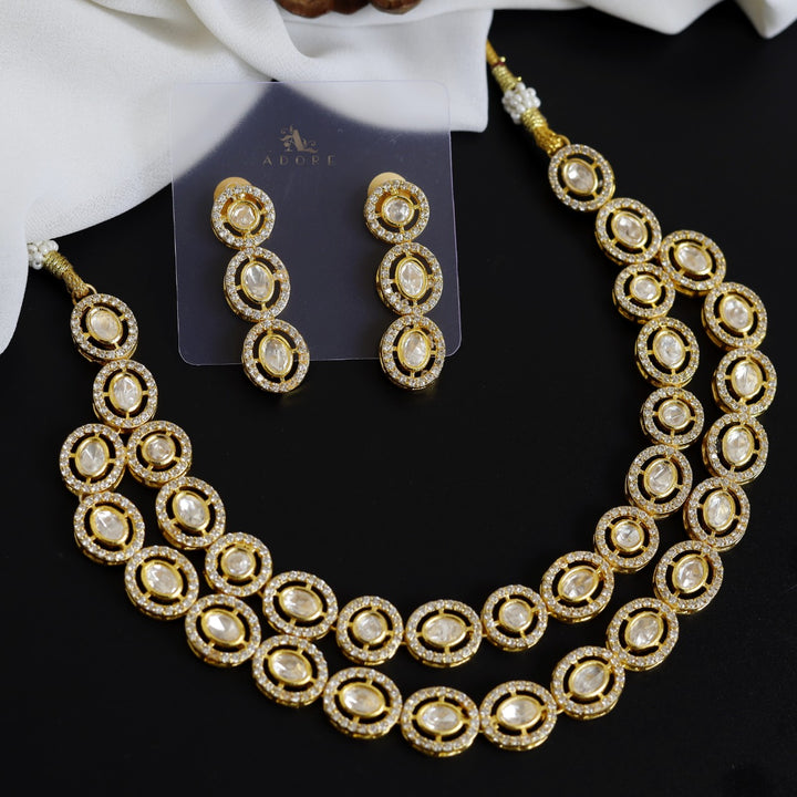 Hanika Two Layer Polki Kundan Neckpiece With Earring