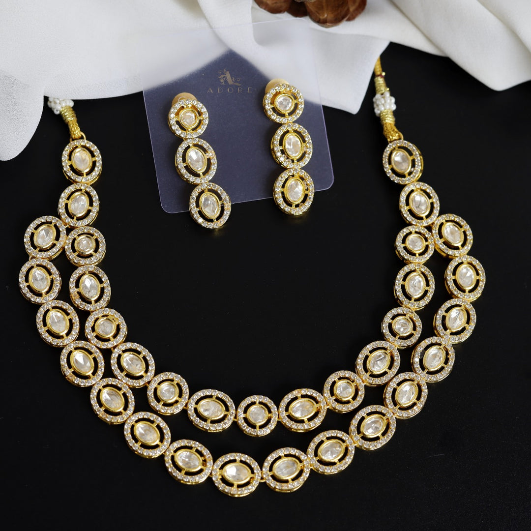 Hanika Two Layer Polki Kundan Neckpiece With Earring