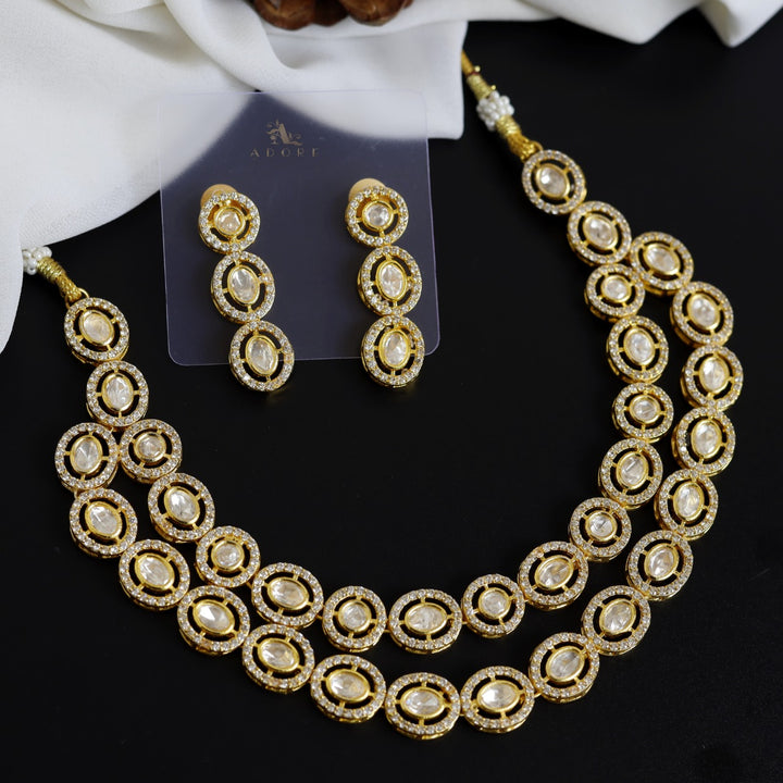Hanika Two Layer Polki Kundan Neckpiece With Earring