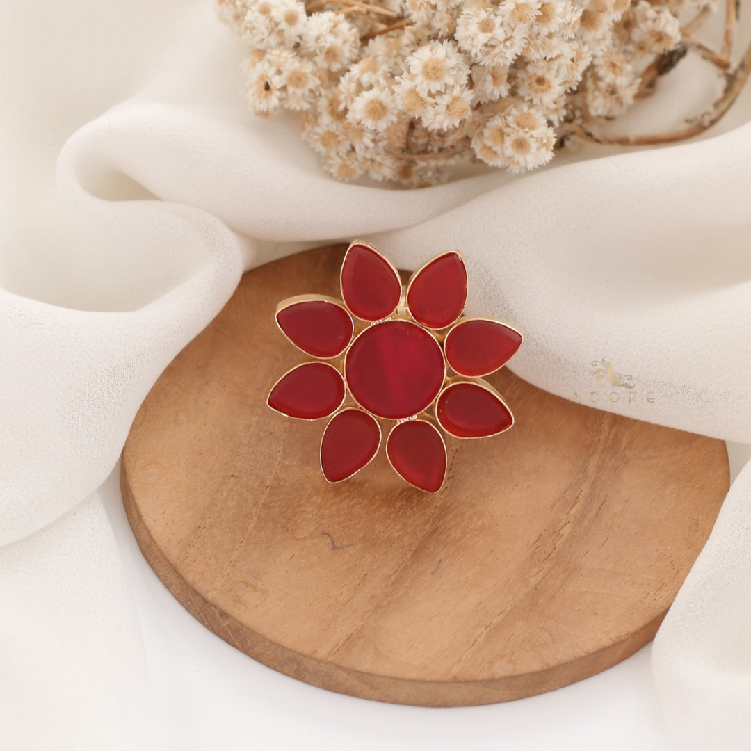 8 Petal Raw Stone Ring (Colour Option)