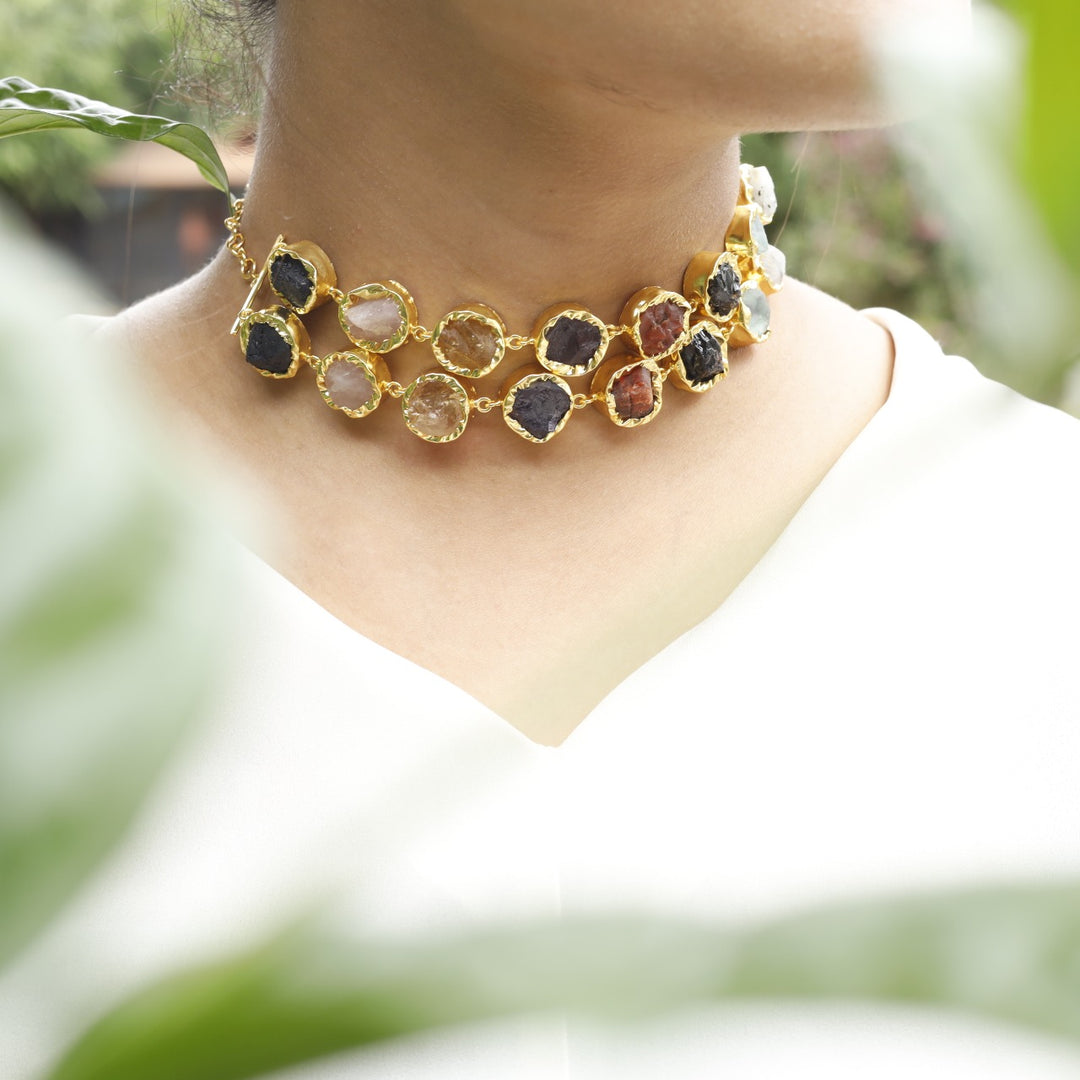 Mridula Golden Twin Layer Raw Stone Choker