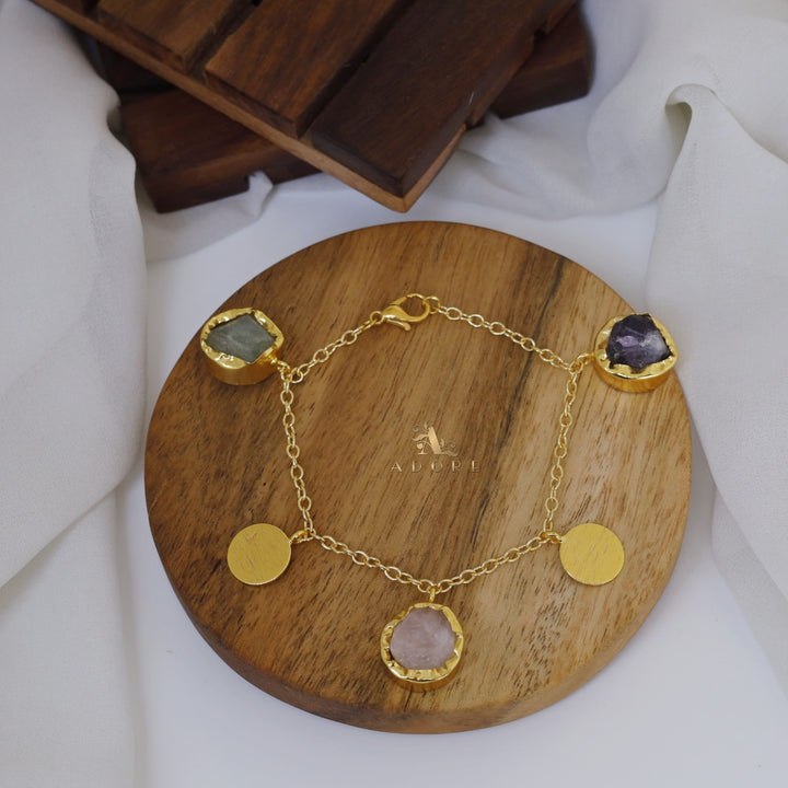 Lyricsa Raw Stone Coin Bracelet