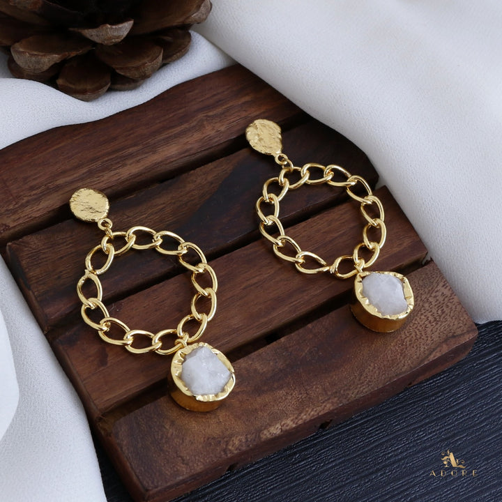 Round Chain Raw Stone Earring