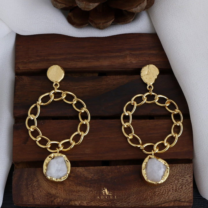 Round Chain Raw Stone Earring