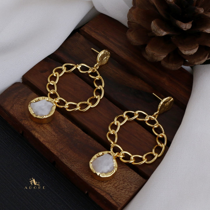 Round Chain Raw Stone Earring