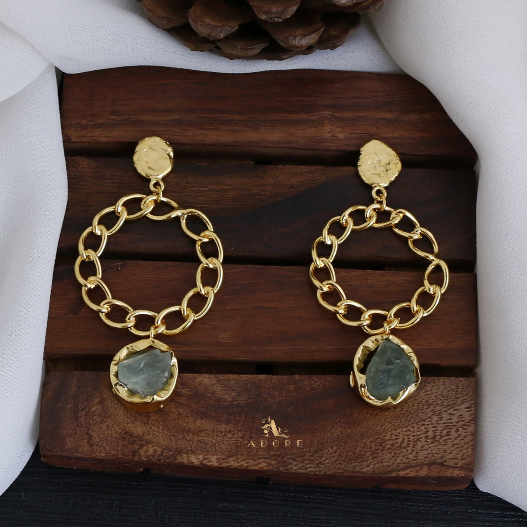 Round Chain Raw Stone Earring