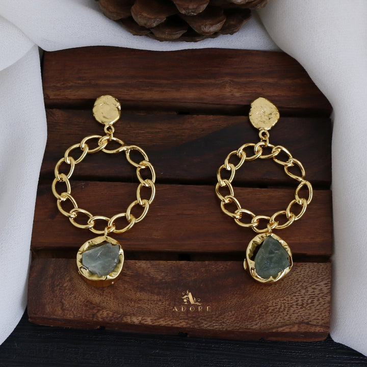 Round Chain Raw Stone Earring