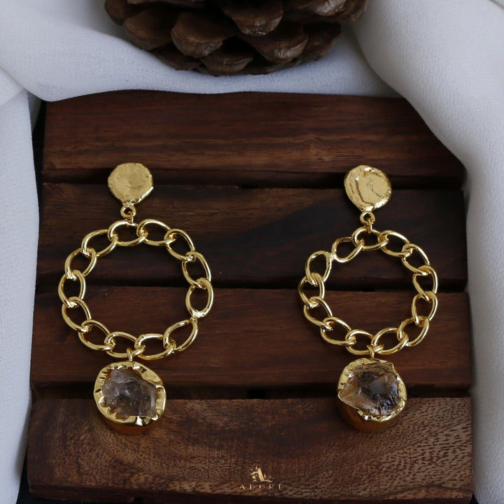 Round Chain Raw Stone Earring