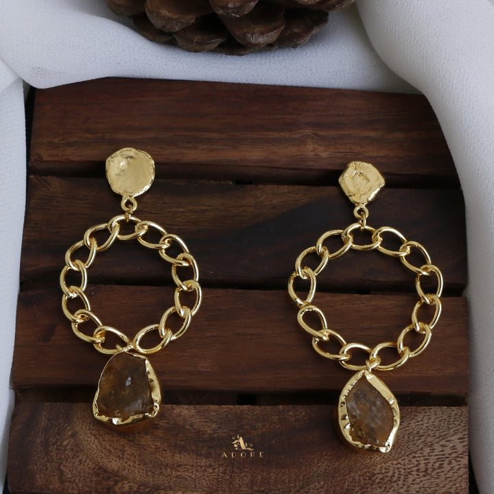 Round Chain Raw Stone Earring
