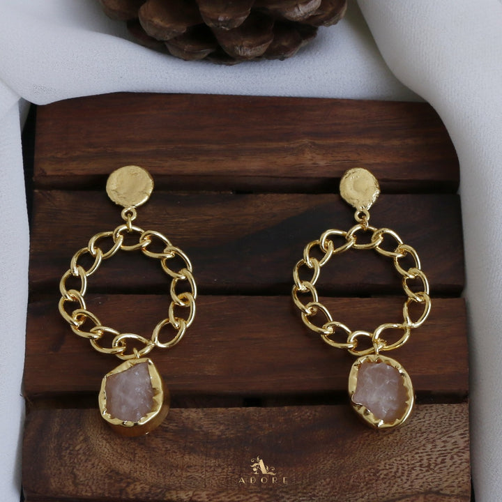 Round Chain Raw Stone Earring