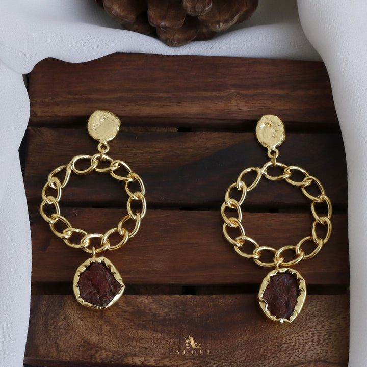 Round Chain Raw Stone Earring