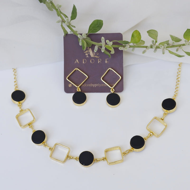 Raw Stone 4 Square Neckpiece With Earring