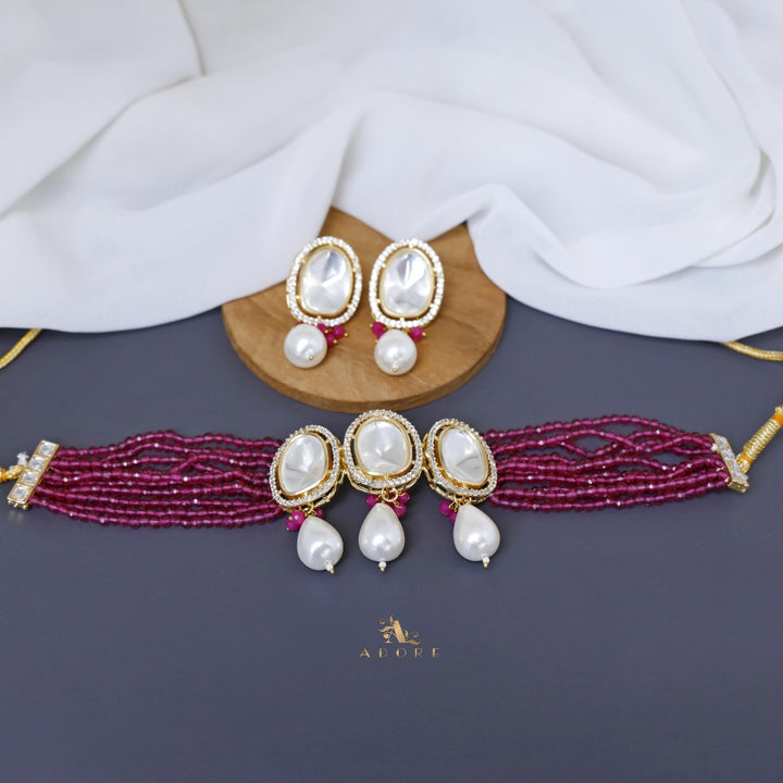 Onyx Beads Polki Kundan Choker With Earring