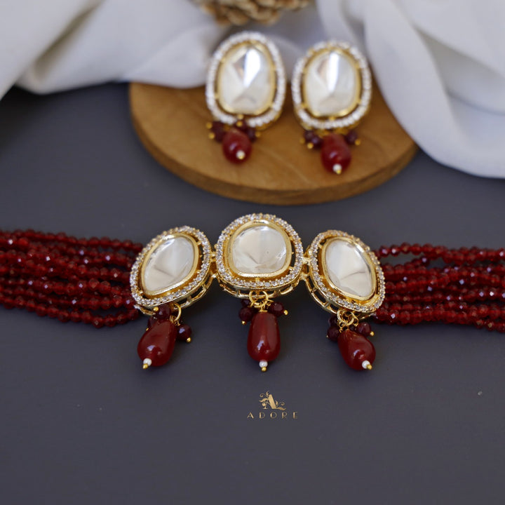 Onyx Beads Polki Kundan Choker With Earring