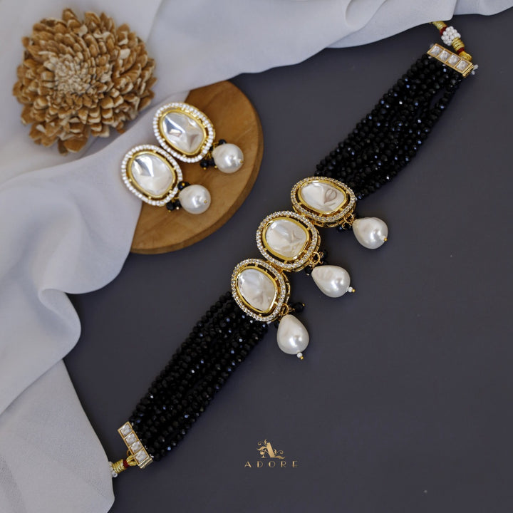 Onyx Beads Polki Kundan Choker With Earring
