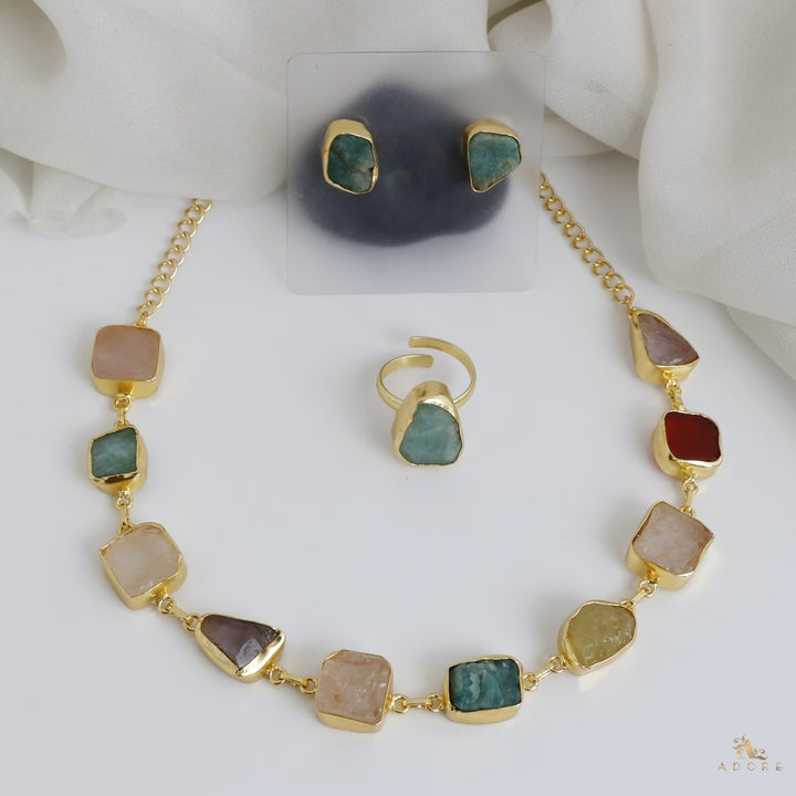 Raw Stone Unshape Eminent Combo (Short Neckpiece/Choker + Ring + Studs)