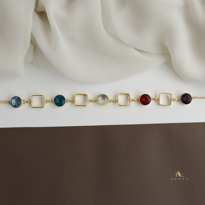Multicolour Glossy 4 Square Neckpiece With Earring
