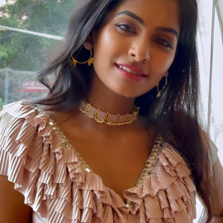 Urwasi Golden Pearl Drop Choker With Earring