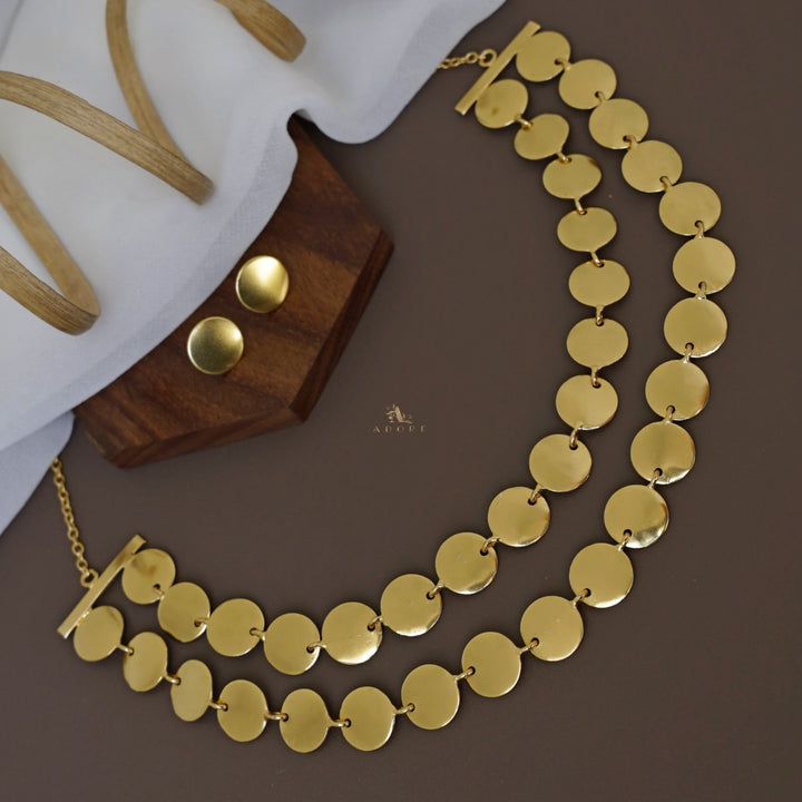 Golden 2 Layer Kashi Neckpiece With Stud
