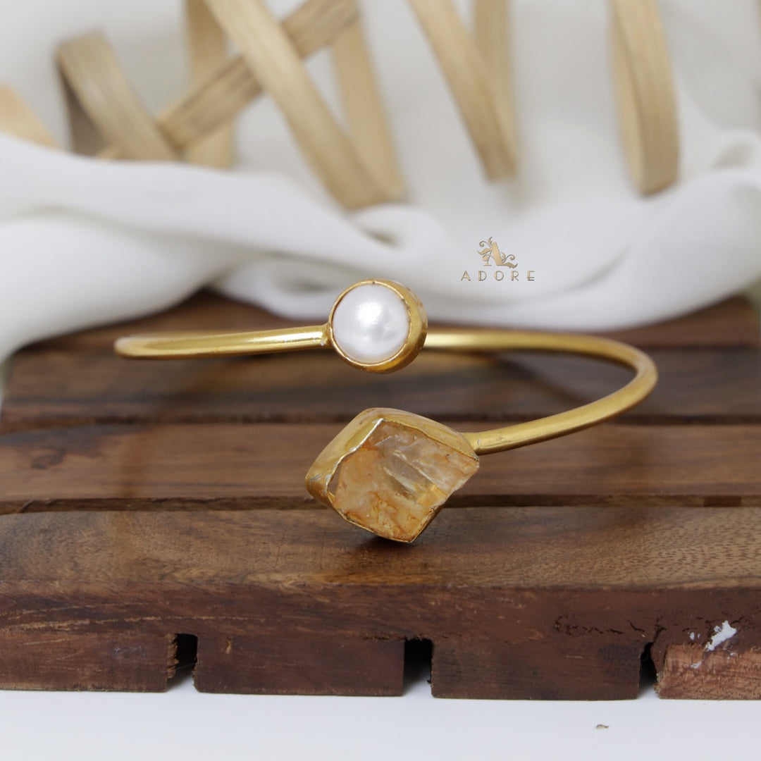 Libra Raw Stone + Pearl Bangle