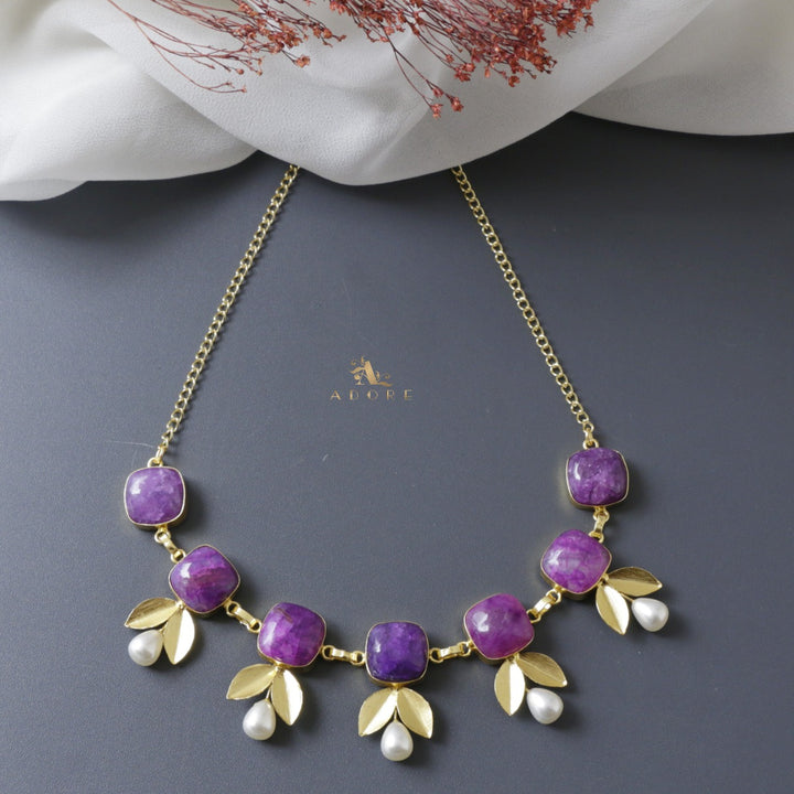 7 Colour Stone Leafy Pearl Neckpiece