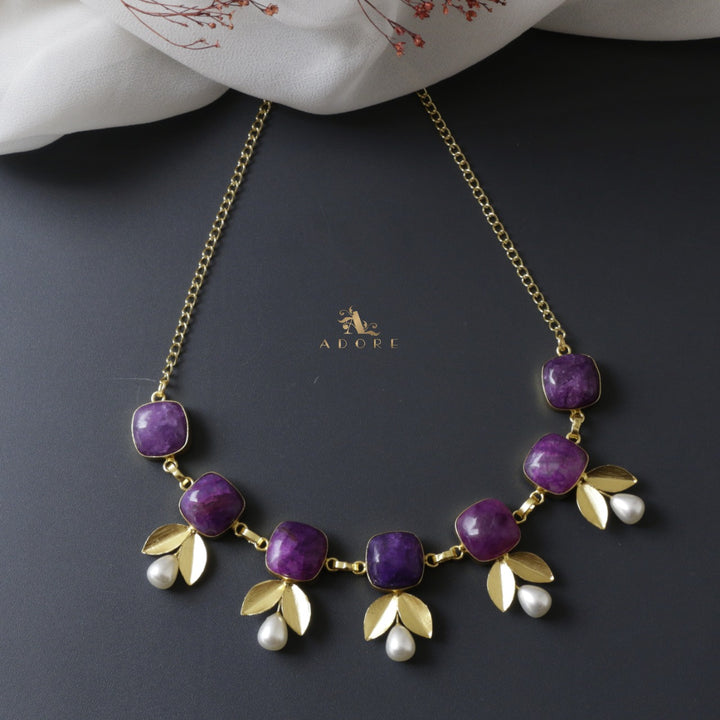 7 Colour Stone Leafy Pearl Neckpiece