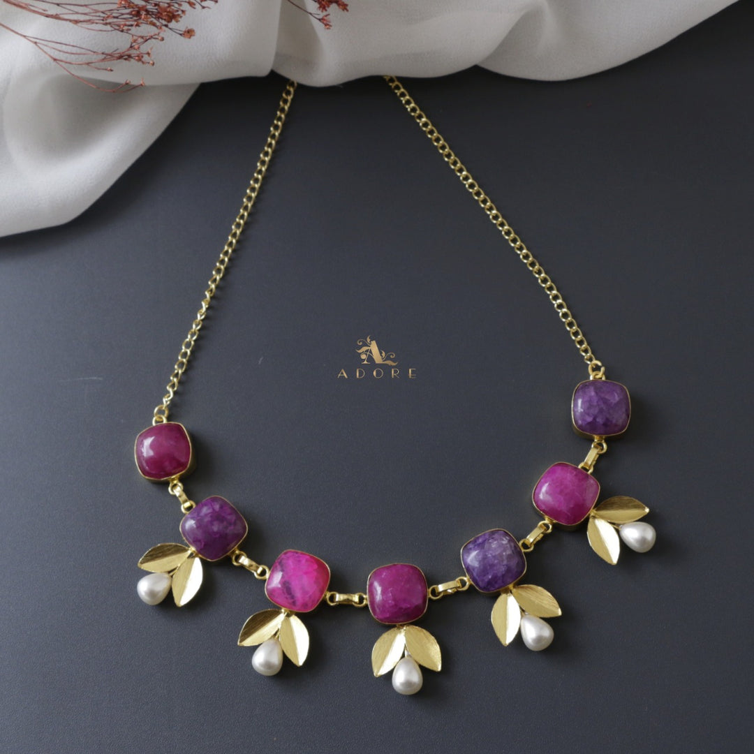 7 Colour Stone Leafy Pearl Neckpiece