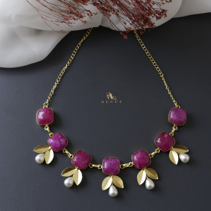 7 Colour Stone Leafy Pearl Neckpiece