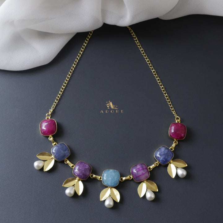 7 Colour Stone Leafy Pearl Neckpiece