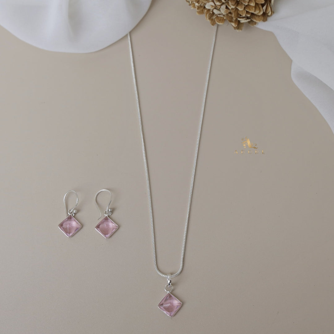 Riga Glossy Diamond Drop Neckpiece With Earring