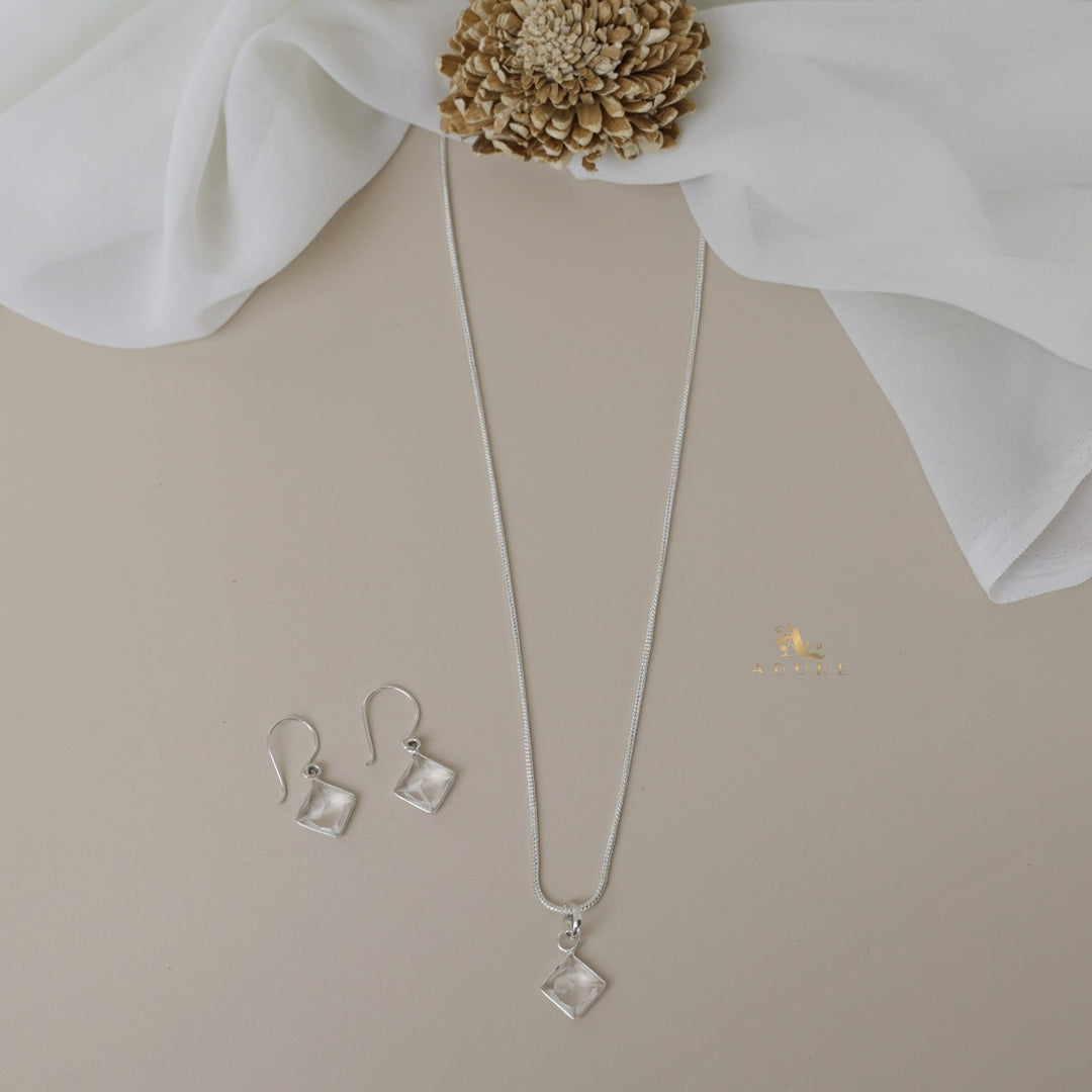 Riga Glossy Diamond Drop Neckpiece With Earring