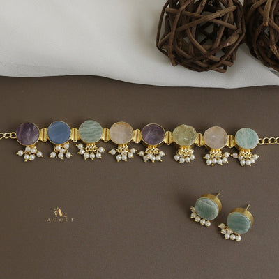 Multicolour Alessandra Raw Stone Pearl Choker With Stud