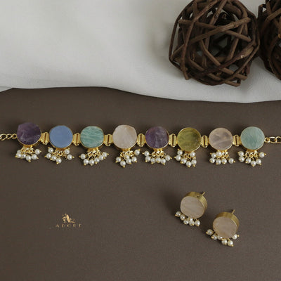 Multicolour Alessandra Raw Stone Pearl Choker With Stud