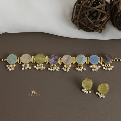 Multicolour Alessandra Raw Stone Pearl Choker With Stud
