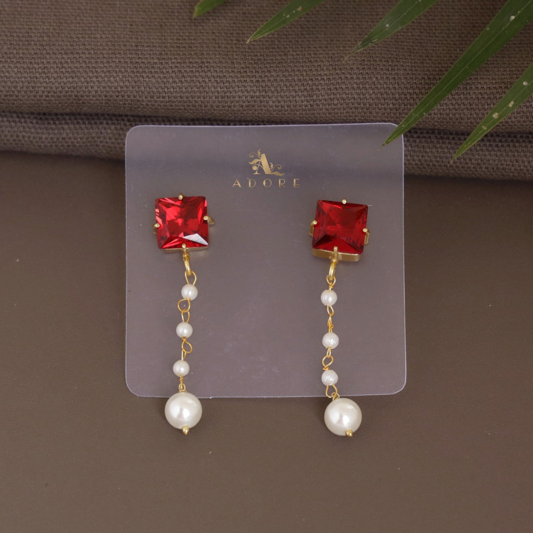 Naaz Square Glossy Pearl Drop Earring