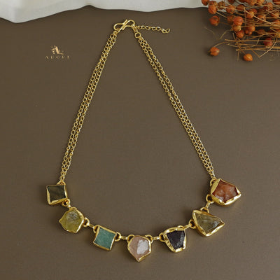 Multicolour Tiyara Raw Stone Short Neckpiece