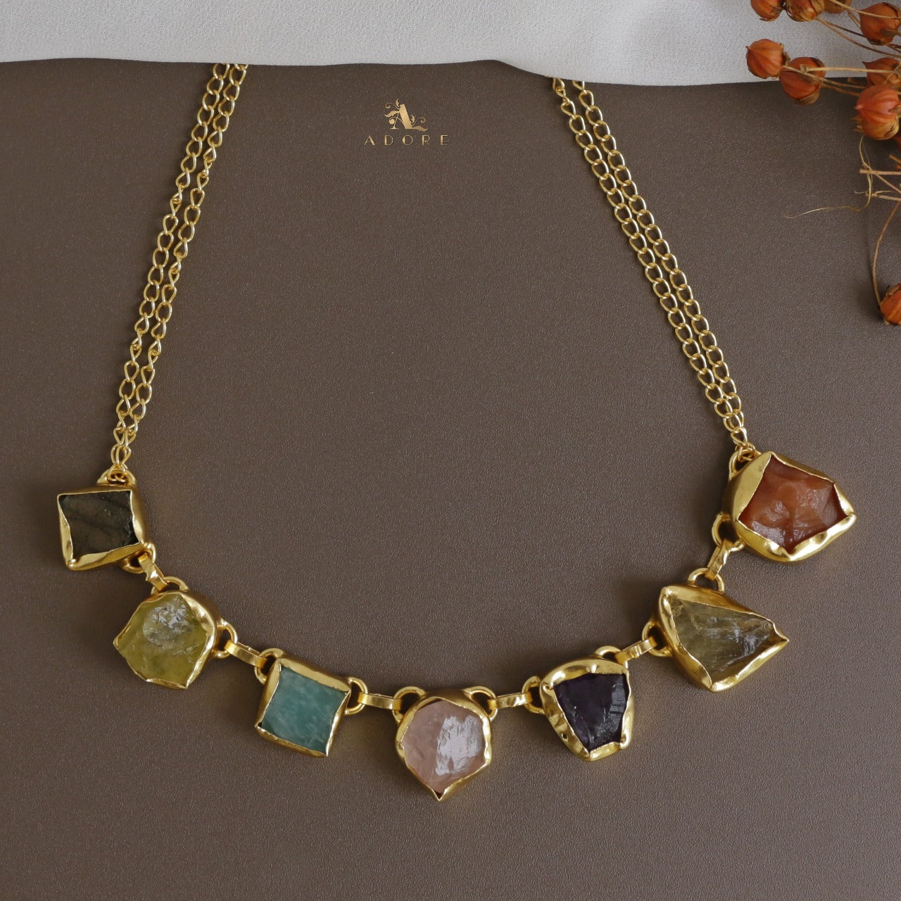 Multicolour Tiyara Raw Stone Short Neckpiece