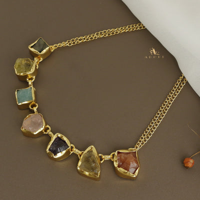 Multicolour Tiyara Raw Stone Short Neckpiece