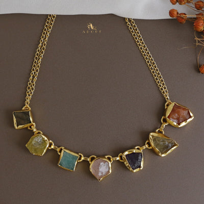 Multicolour Tiyara Raw Stone Short Neckpiece