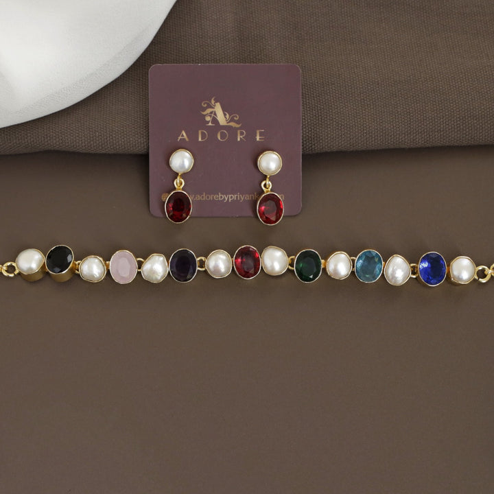 Multicolour Elegant Baroque Pearl Choker With Earring