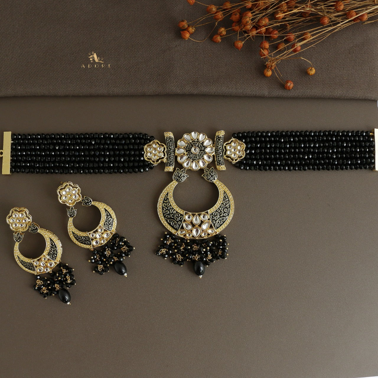 Aarunya Meenakari Kundan Neckpiece With Earring