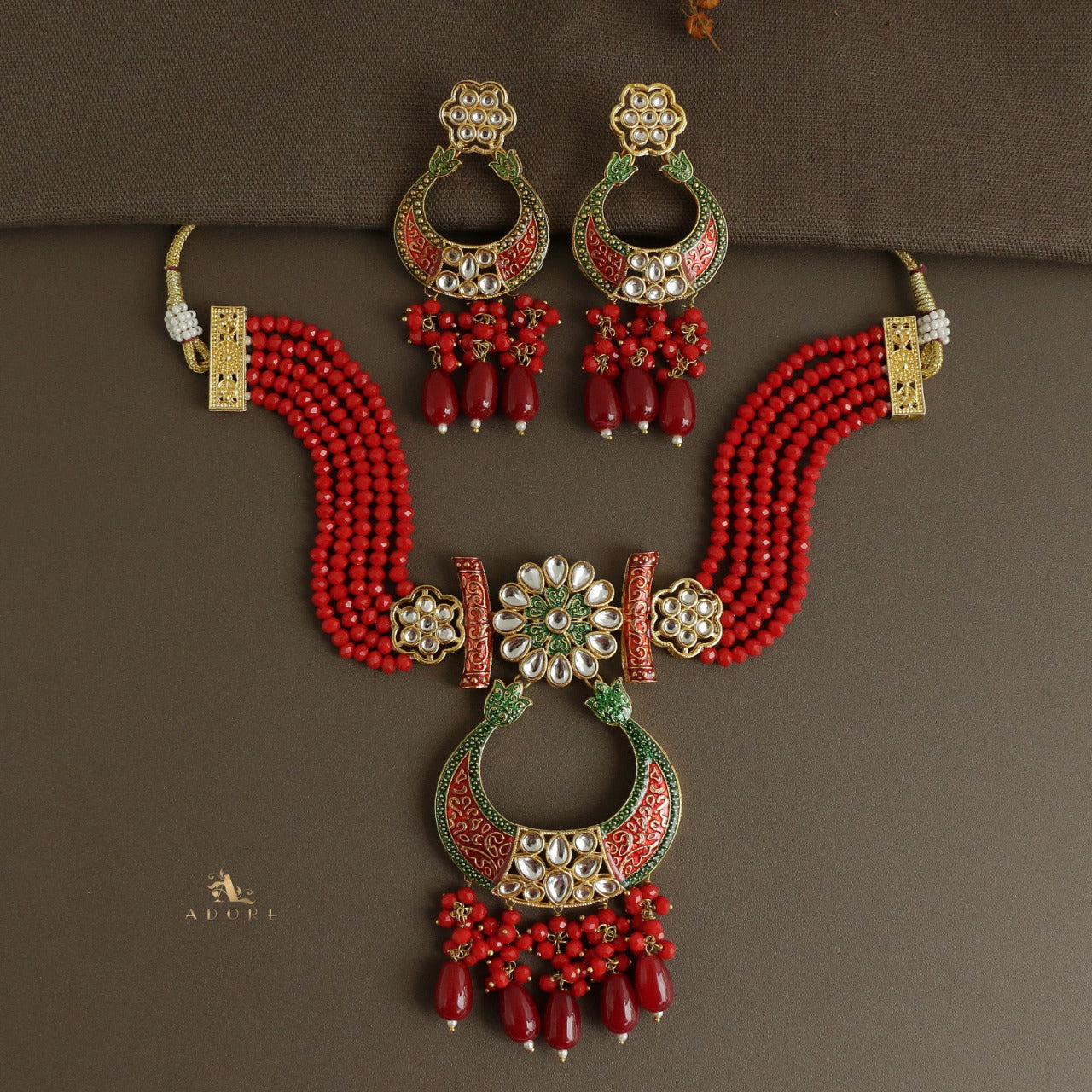 Aarunya Meenakari Kundan Neckpiece With Earring