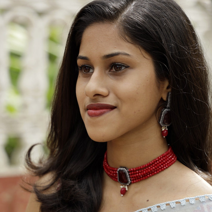 Rithupa Onyx Stone Choker With Earring