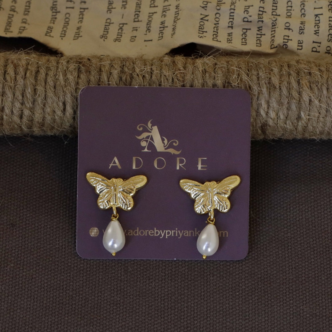 Golden Butterfly Pearl Earring