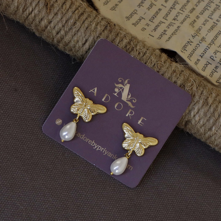 Golden Butterfly Pearl Earring